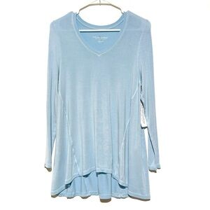 Soft Surroundings Sublime Long Sleeves Plunge Neck T-Shirt In Glacier Blue PXS
